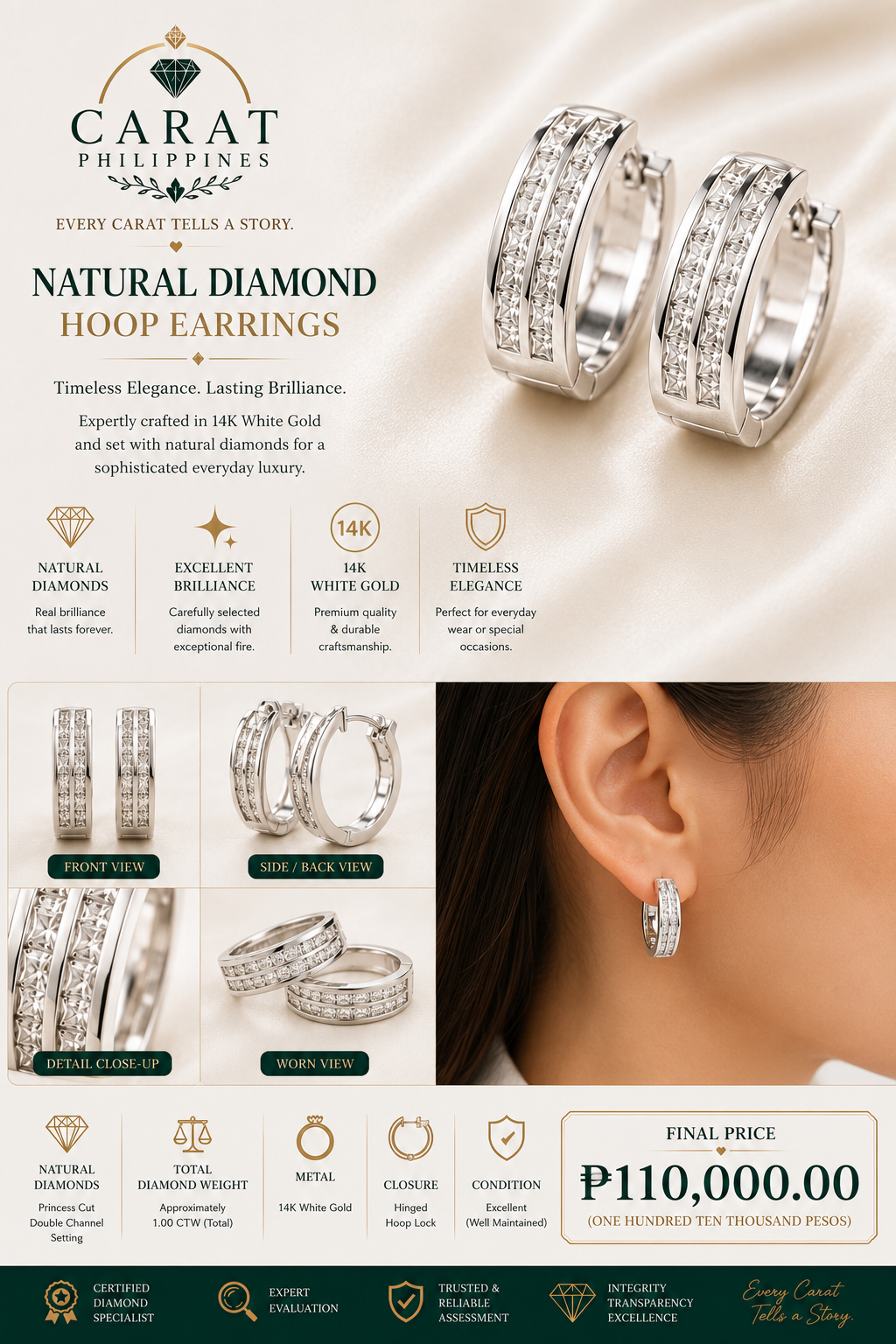 Natural Diamond Hoop Earrings