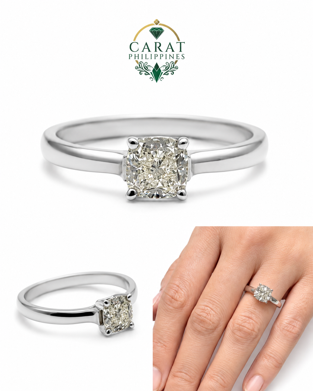 .50 Carat Cushion Cut Diamond Solitaire Ring in 18K White Gold with GIA