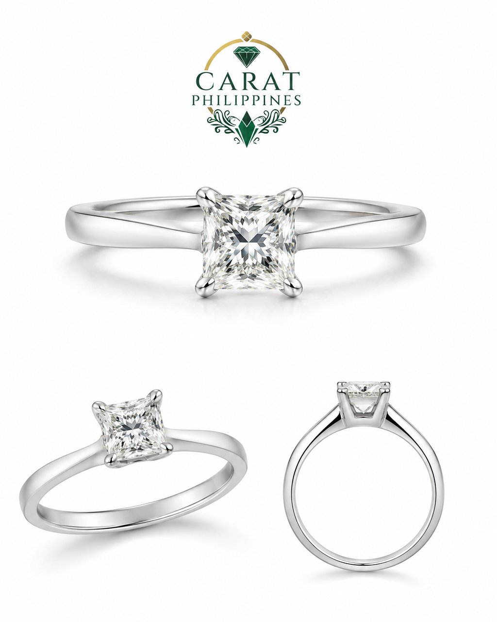 0.50 Carat Princess Cut Diamond Solitaire Ring in 14K White Gold