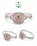 Rare 0.29ct Natural Pink Diamond Halo Ring with Twisted Pave Band in 18K White Gold