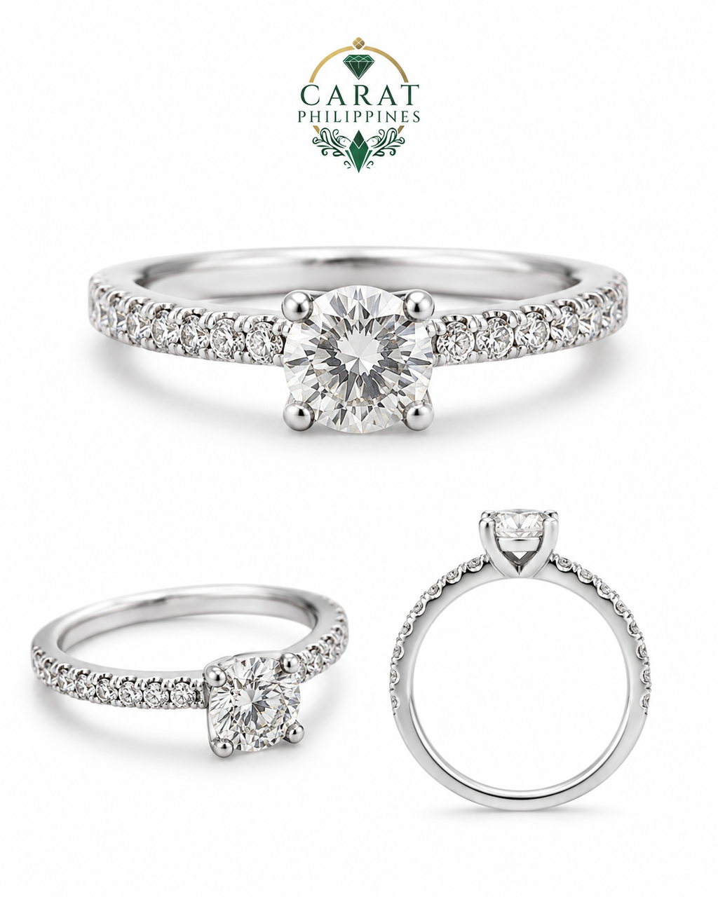 GIA Certified 0.40ct Round Diamond Ring with 0.36ct Full Eternity Pave Band in 18K White Gold