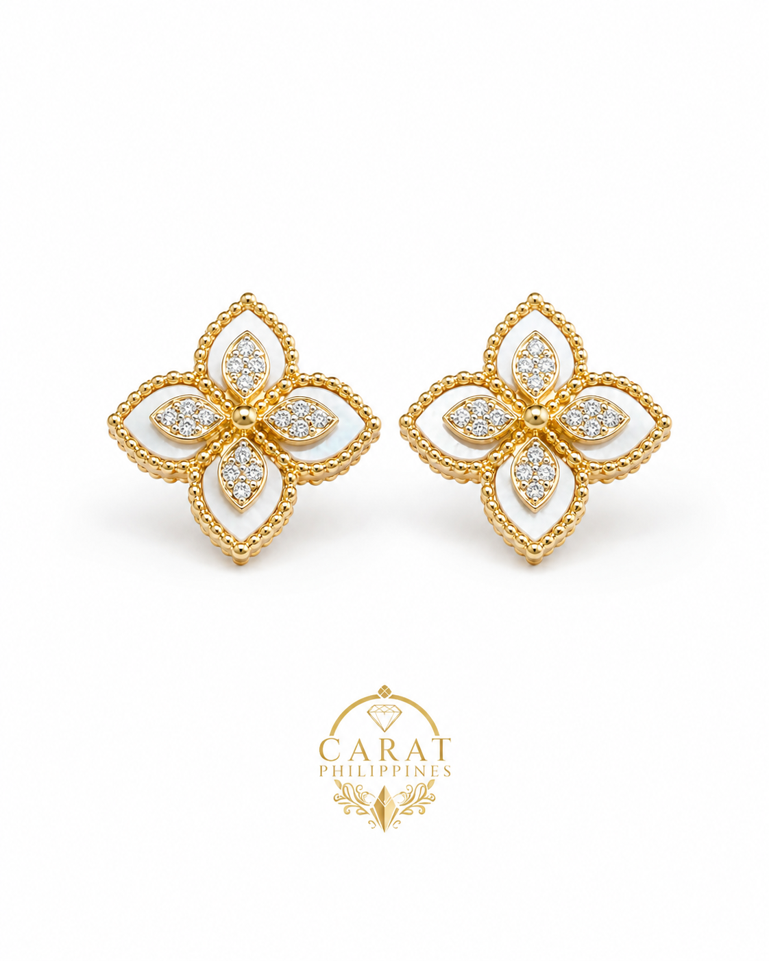 14K Yellow Gold Mother of Pearl & 0.48ctw Diamond Clover Stud Earrings