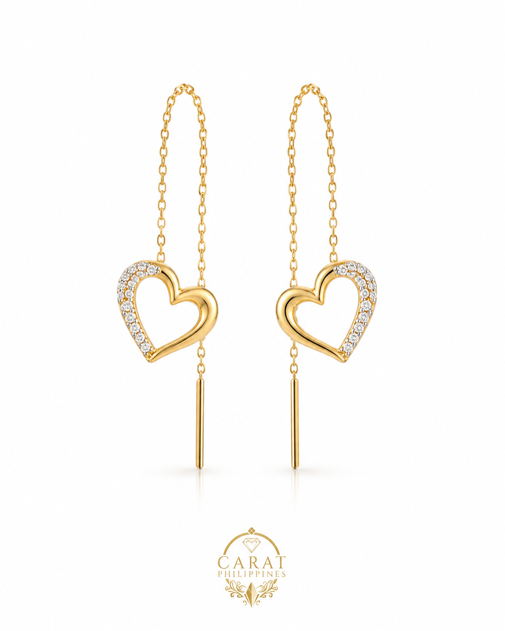 14K Yellow Gold 0.21ctw Diamond Heart Threader Earrings