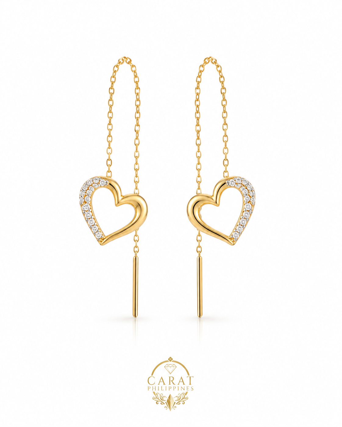 14K Yellow Gold 0.21ctw Diamond Heart Threader Earrings