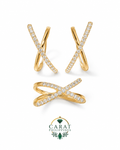 14K Yellow Gold Criss-Cross Diamond Earring & Ring Set