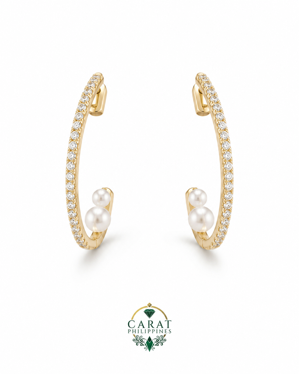 Freshwater Pearl Hoops  in 14K Gold Diamond