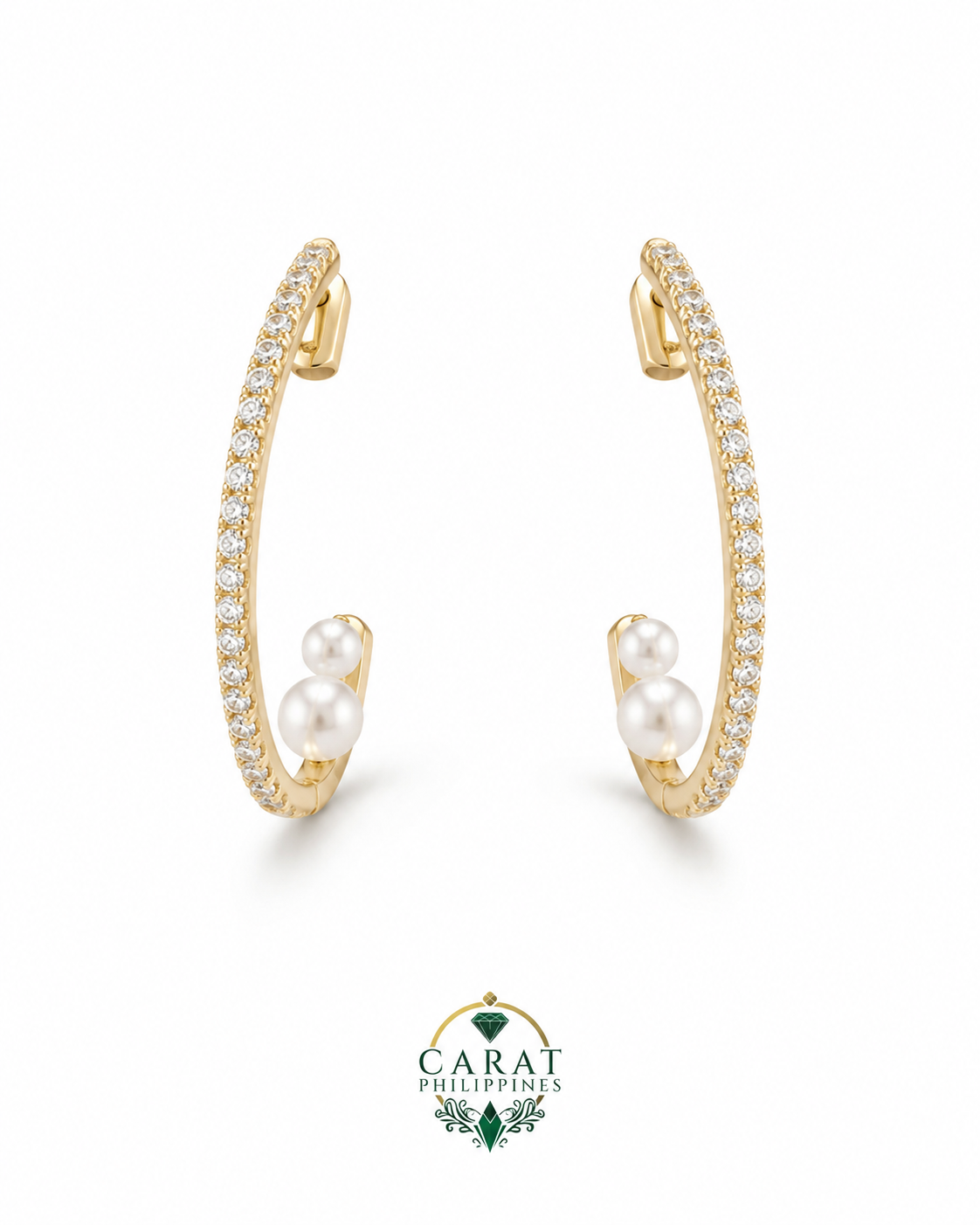 Freshwater Pearl Hoops  in 14K Gold Diamond