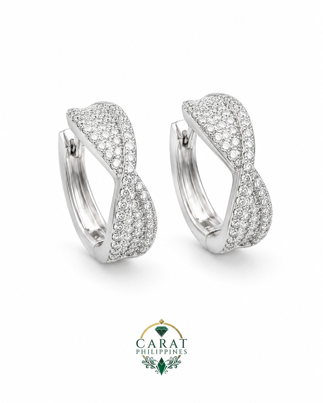 Twisted Ribbon Diamond Huggie Hoops
