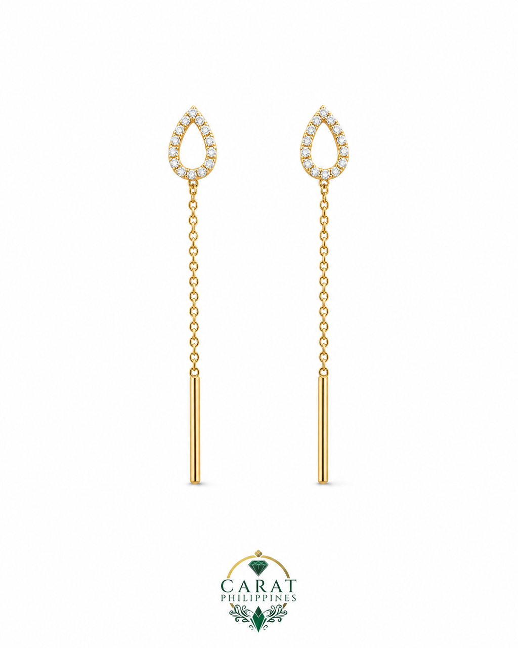 The Pear Pavé Threader Earrings Natural Diamonds in 14K Yellow Gold