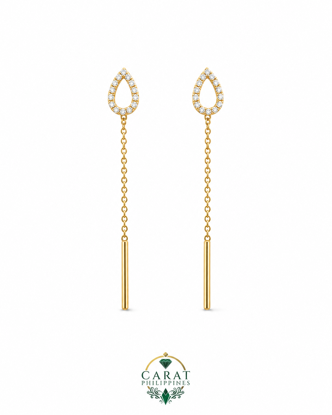 The Pear Pavé Threader Earrings Natural Diamonds in 14K Yellow Gold