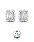 Natural Baguette Diamond Halo Earrings in 14K White Gold – 0.79 CTW Diamonds