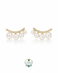 Freshwater Pearl & Diamond Ear Climber Earrings in 14K Yellow Gold