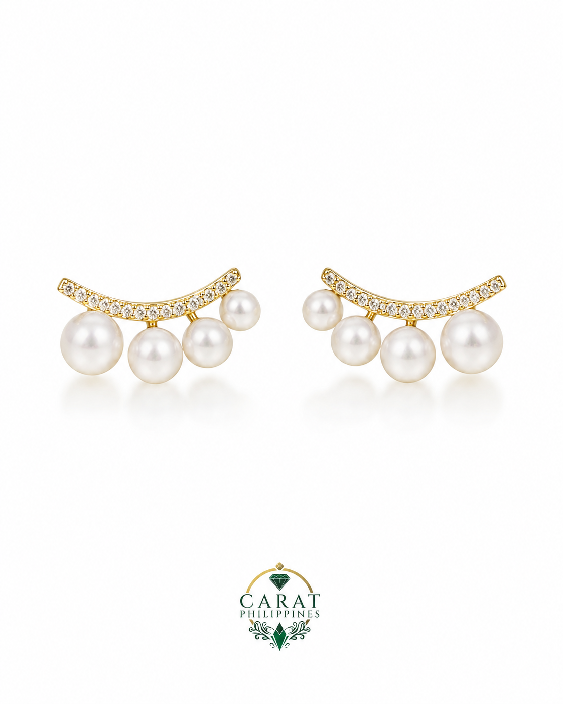 Freshwater Pearl & Diamond Ear Climber Earrings in 14K Yellow Gold