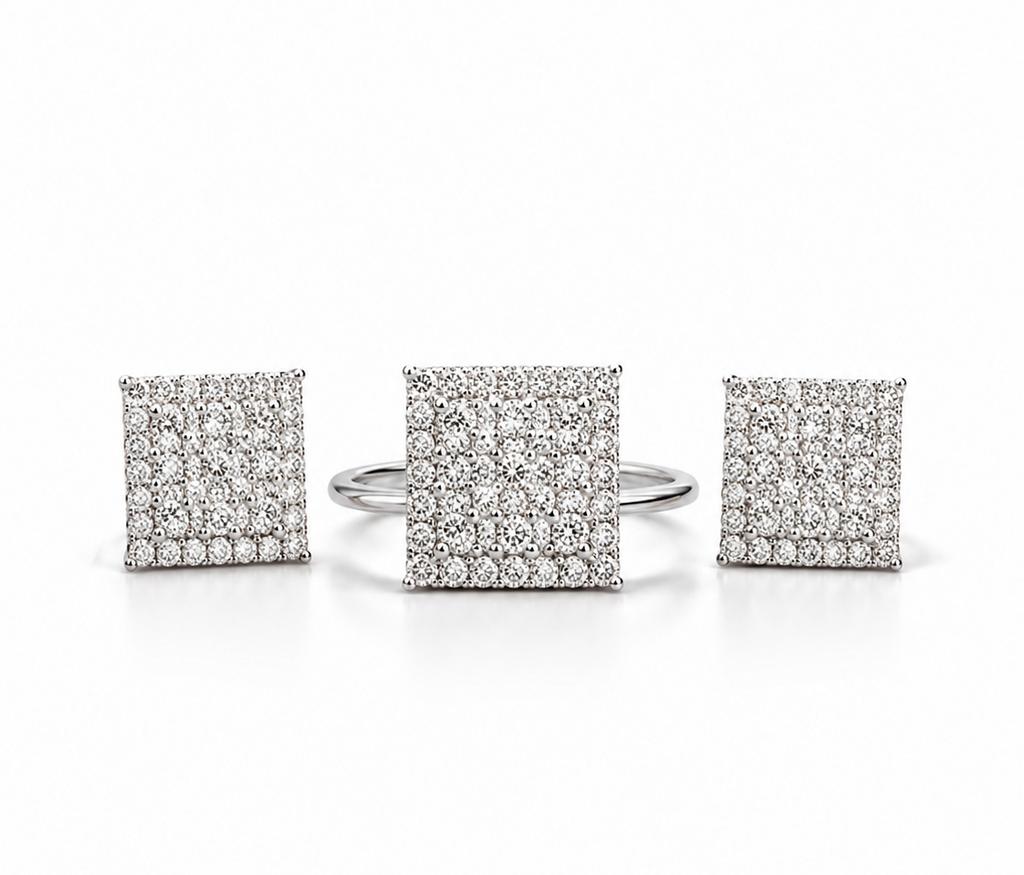 Square Illusion Diamond Jewelry Set in 14K White Gold