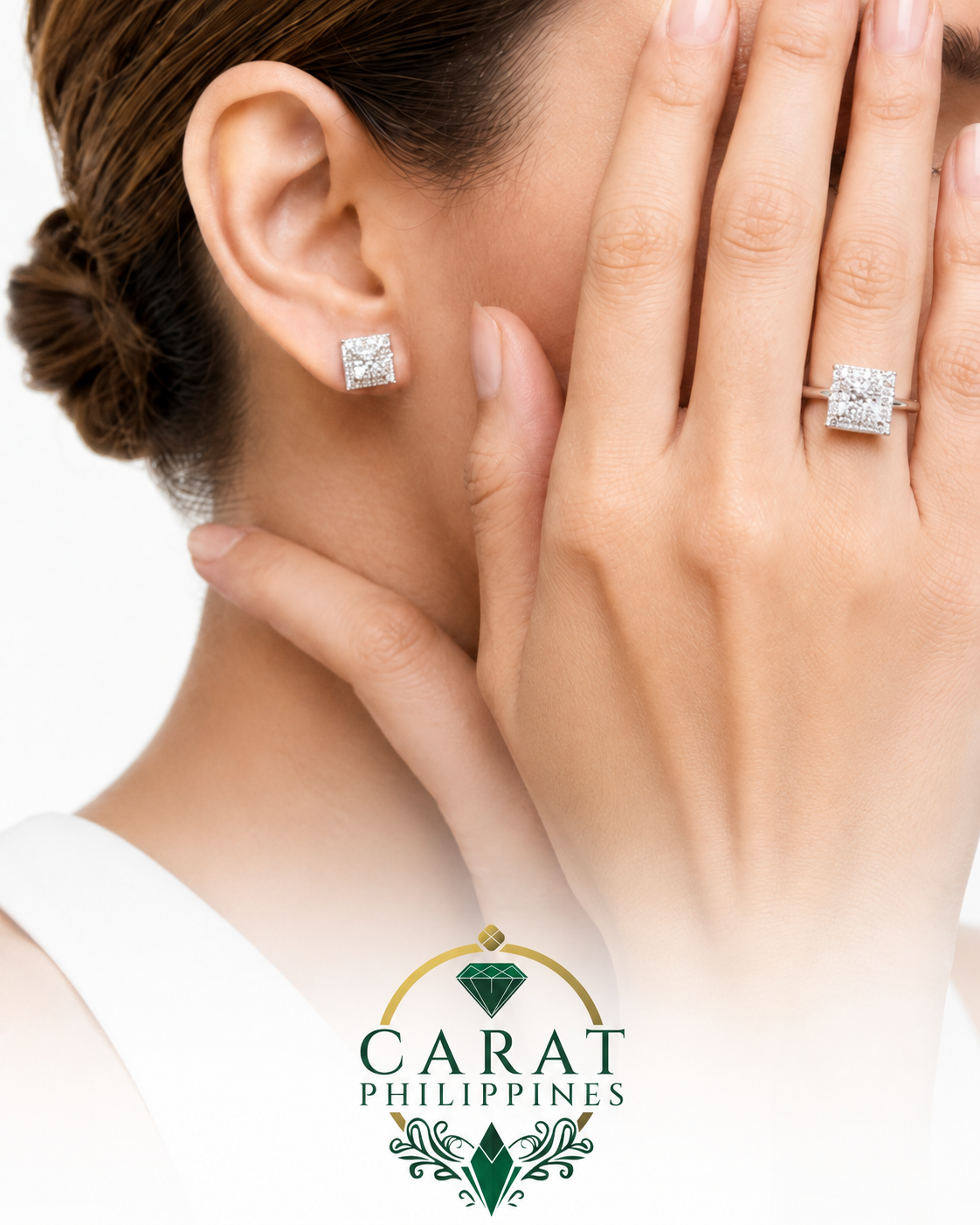 Square Illusion Diamond Jewelry Set in 14K White Gold