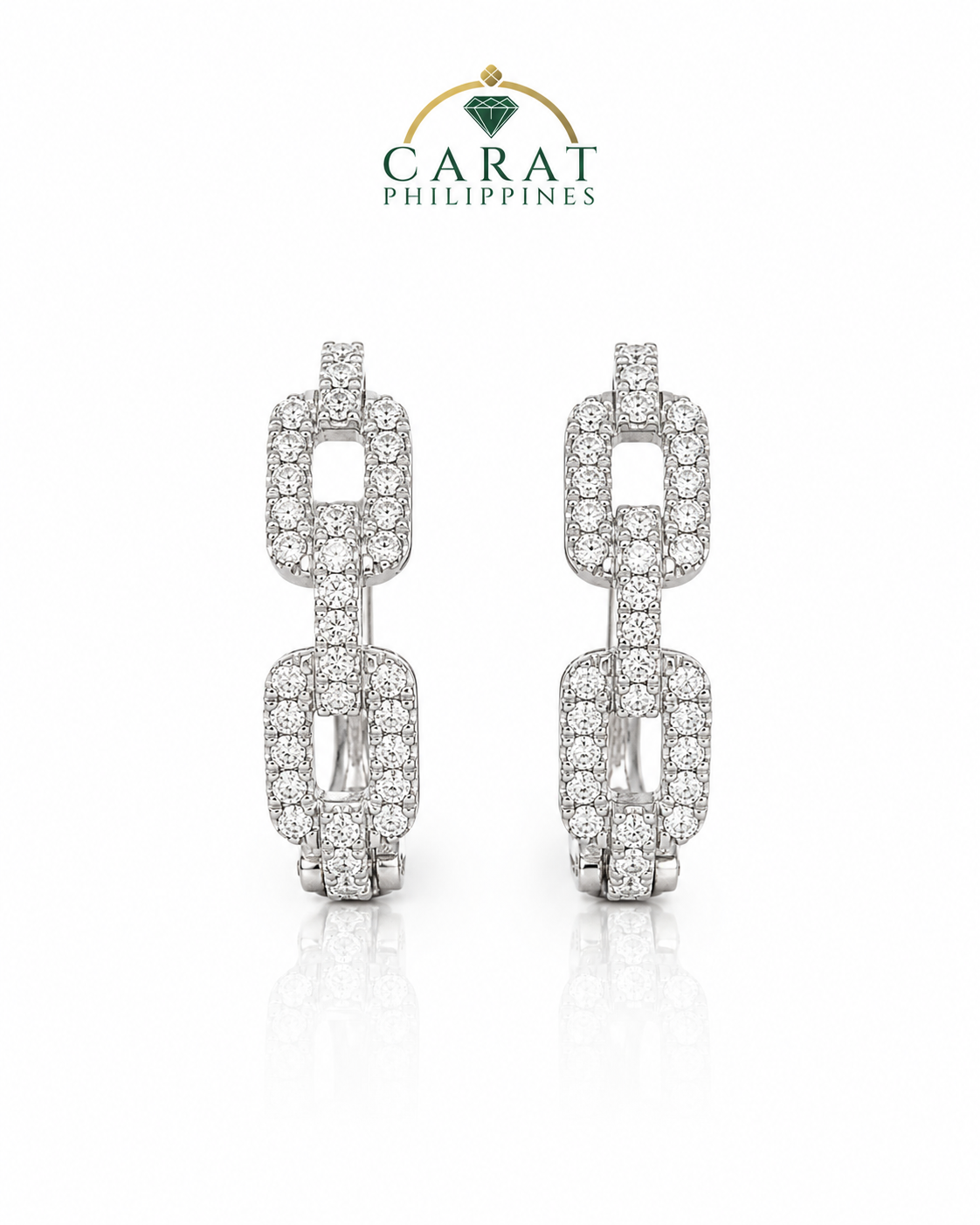 Diamond Chain Link Earrings in 14K White Gold