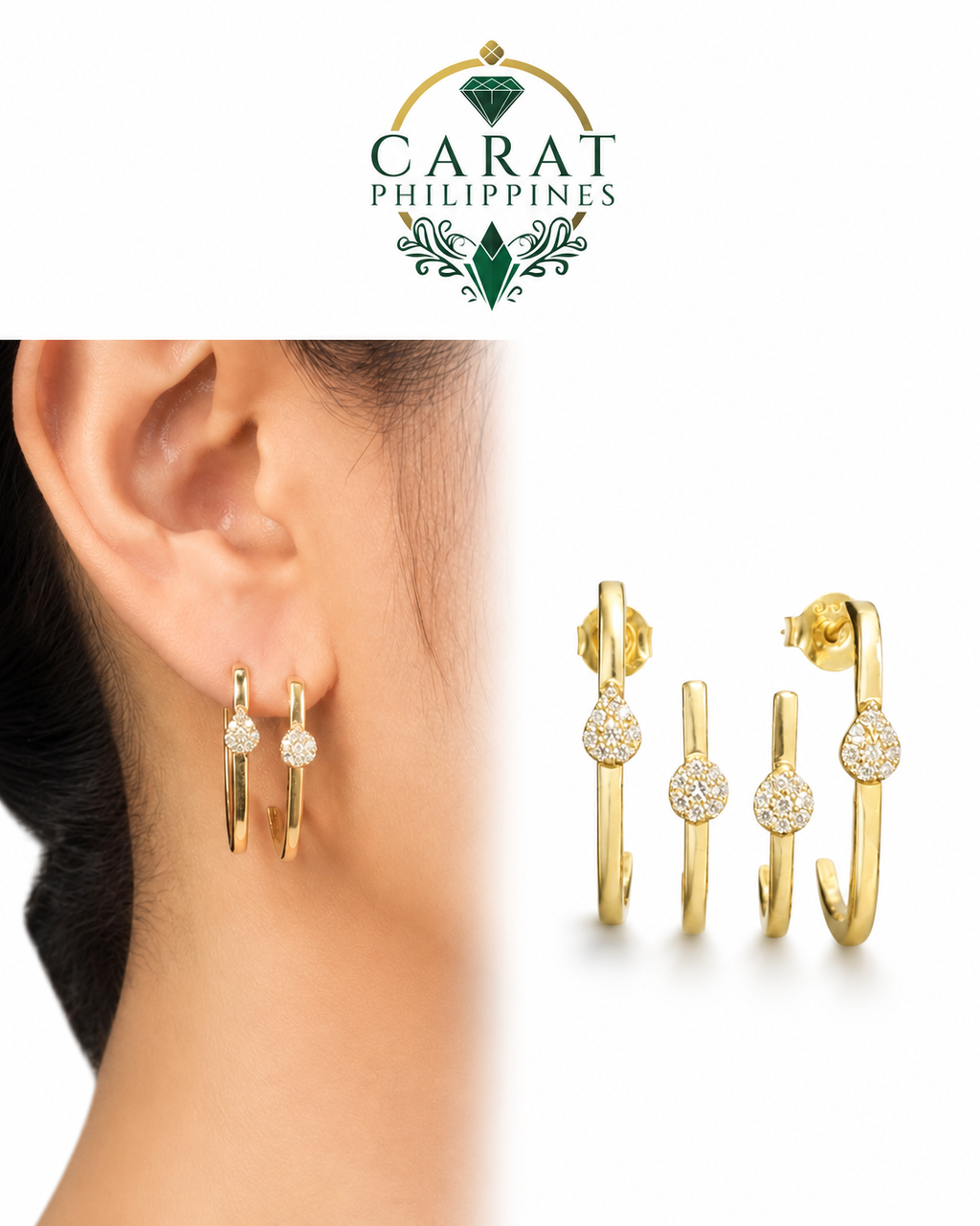 0.21 CTW Natural Diamond Pear & Round Hoop Earrings in 14K Yellow Gold