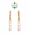 0.13 CTW Natural Diamond & Seed Pearl Drop Earrings in 14K Yellow Gold