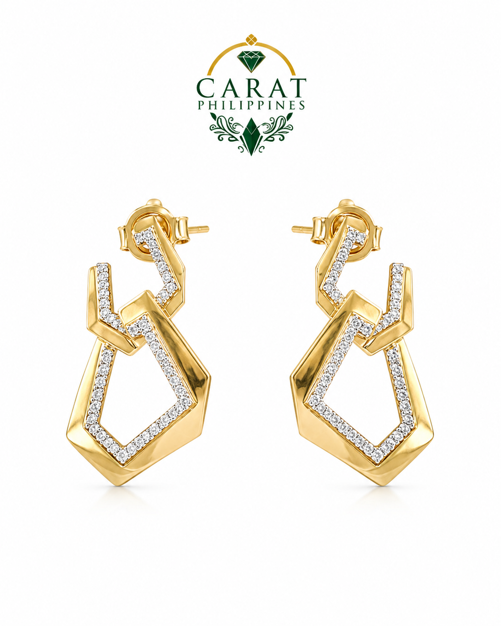 0.46 CTW Natural Diamond Geometric Link Drop Earrings in 14K Yellow Gold