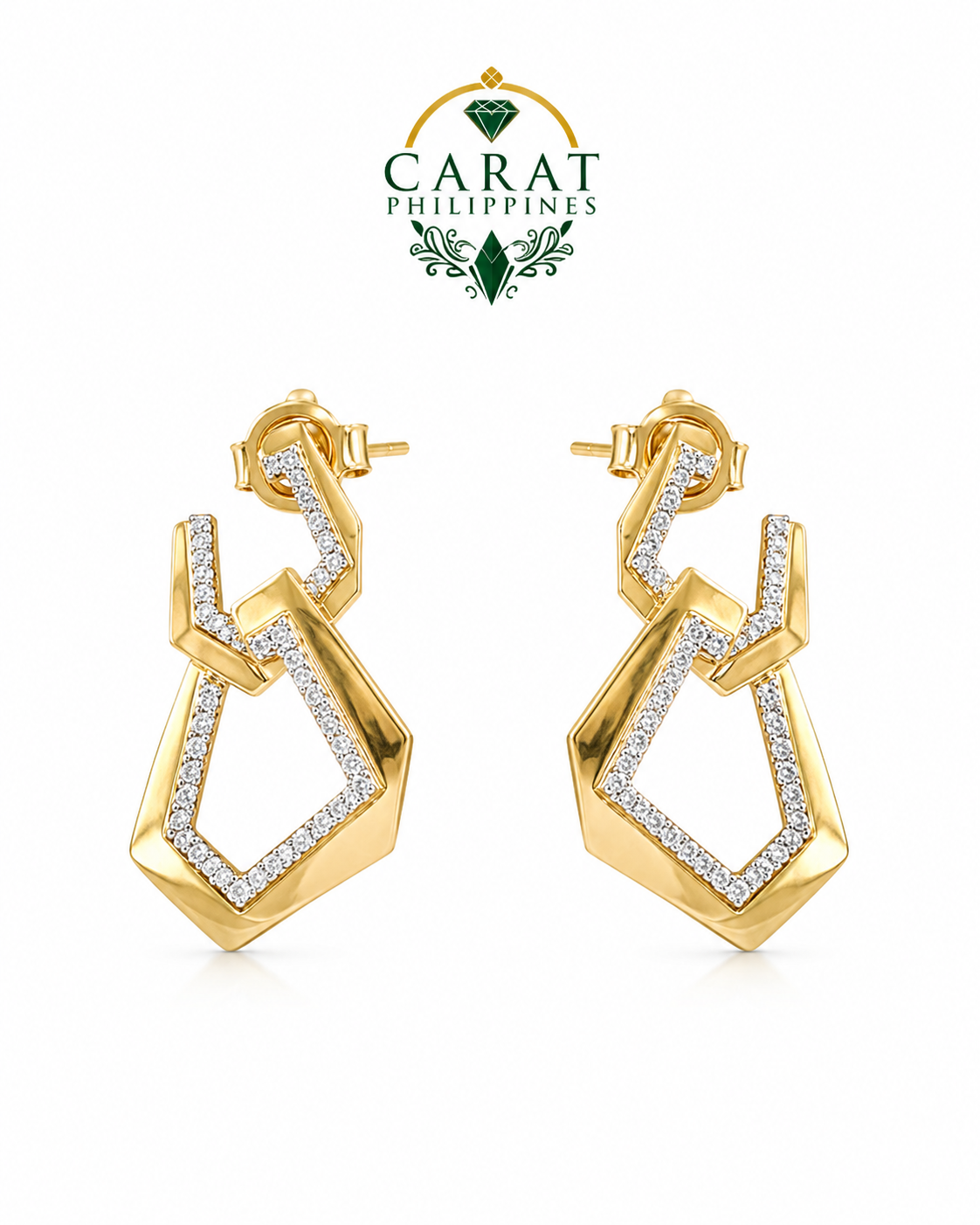 0.46 CTW Natural Diamond Geometric Link Drop Earrings in 14K Yellow Gold