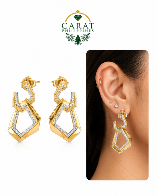 0.46 CTW Natural Diamond Geometric Link Drop Earrings in 14K Yellow Gold