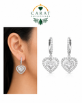 Natural Diamond Heart Dangle Earrings 1.09 CTW in 14K White Gold