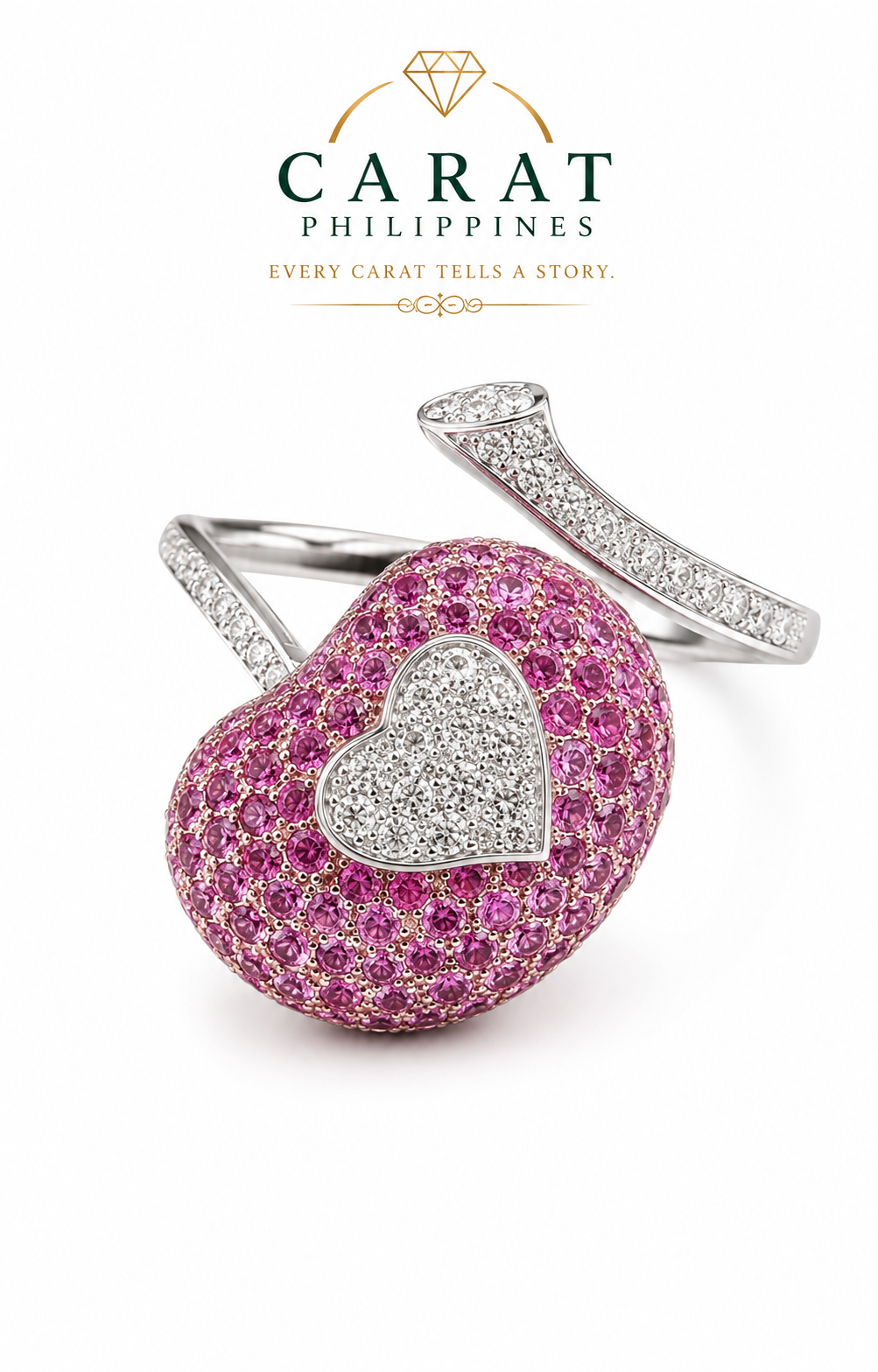 Natural Diamond Spiral Cherry Cocktail Ring in 14K White Gold