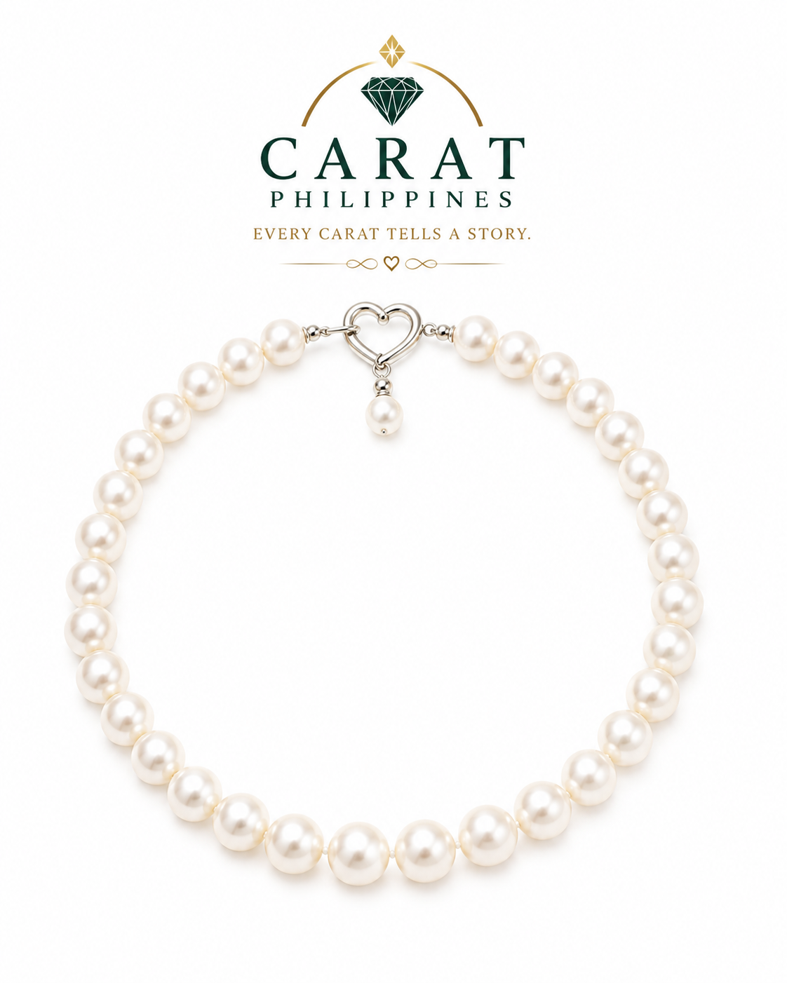 Graduated Cultured Pearl Necklace with 14K White Gold Heart Clasp