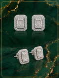 Natural Baguette Diamond Halo Earrings in 14K White Gold – 0.79 CTW Diamonds