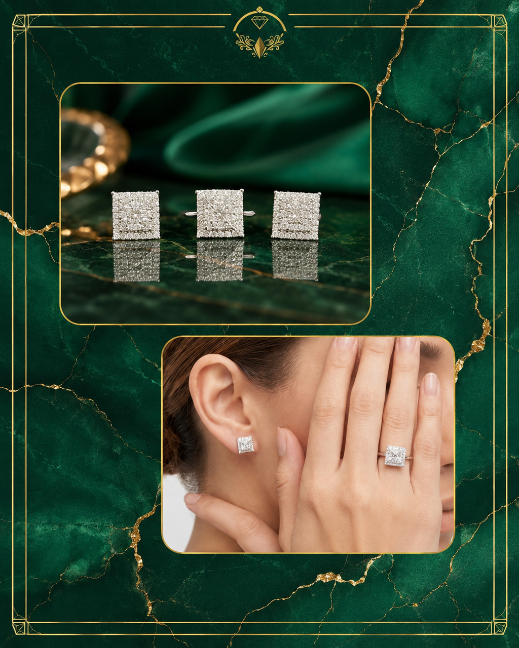 Square Illusion Diamond Jewelry Set in 14K White Gold