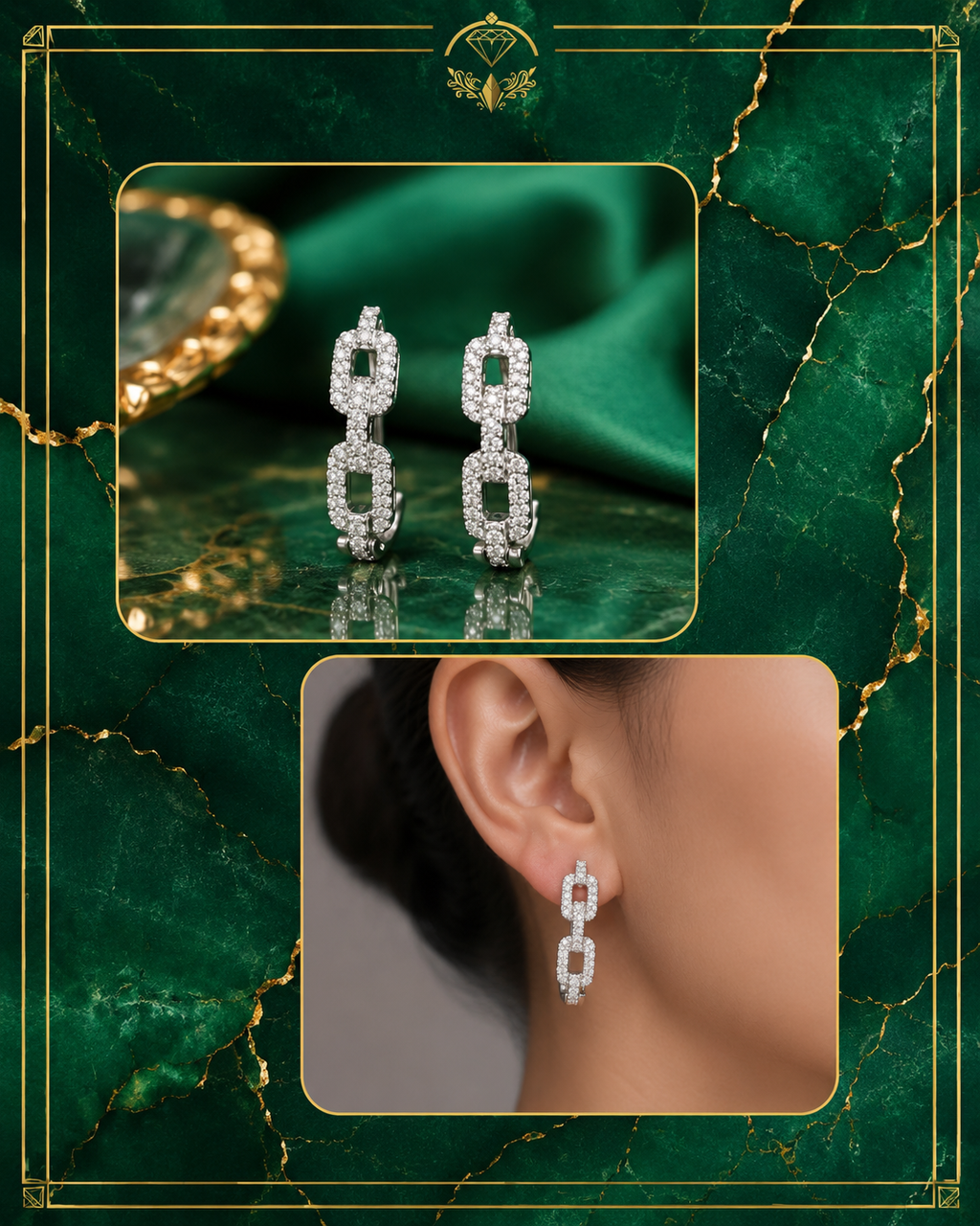 Diamond Chain Link Earrings in 14K White Gold