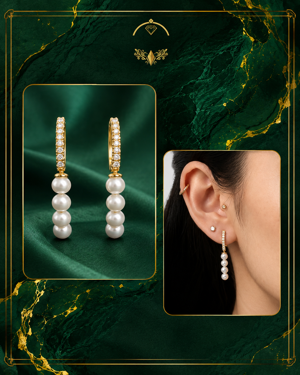 0.13 CTW Natural Diamond & Seed Pearl Drop Earrings in 14K Yellow Gold