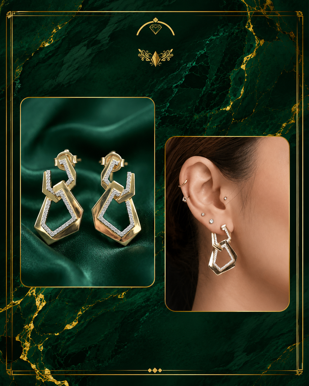 0.46 CTW Natural Diamond Geometric Link Drop Earrings in 14K Yellow Gold