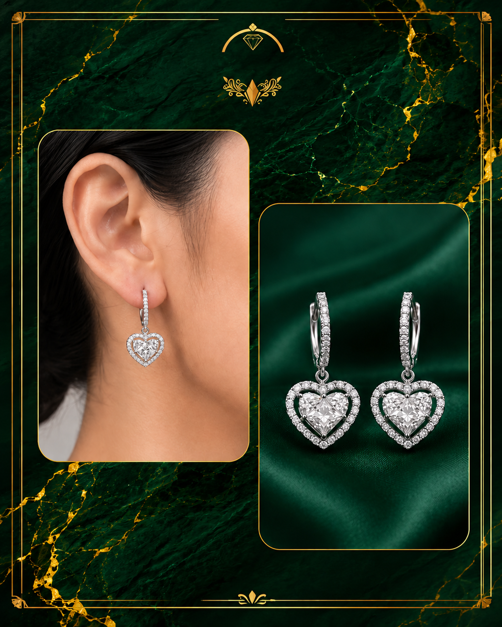 Natural Diamond Heart Dangle Earrings 1.09 CTW in 14K White Gold