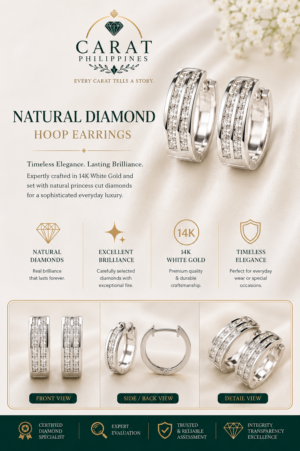 Natural Diamond Hoop Earrings