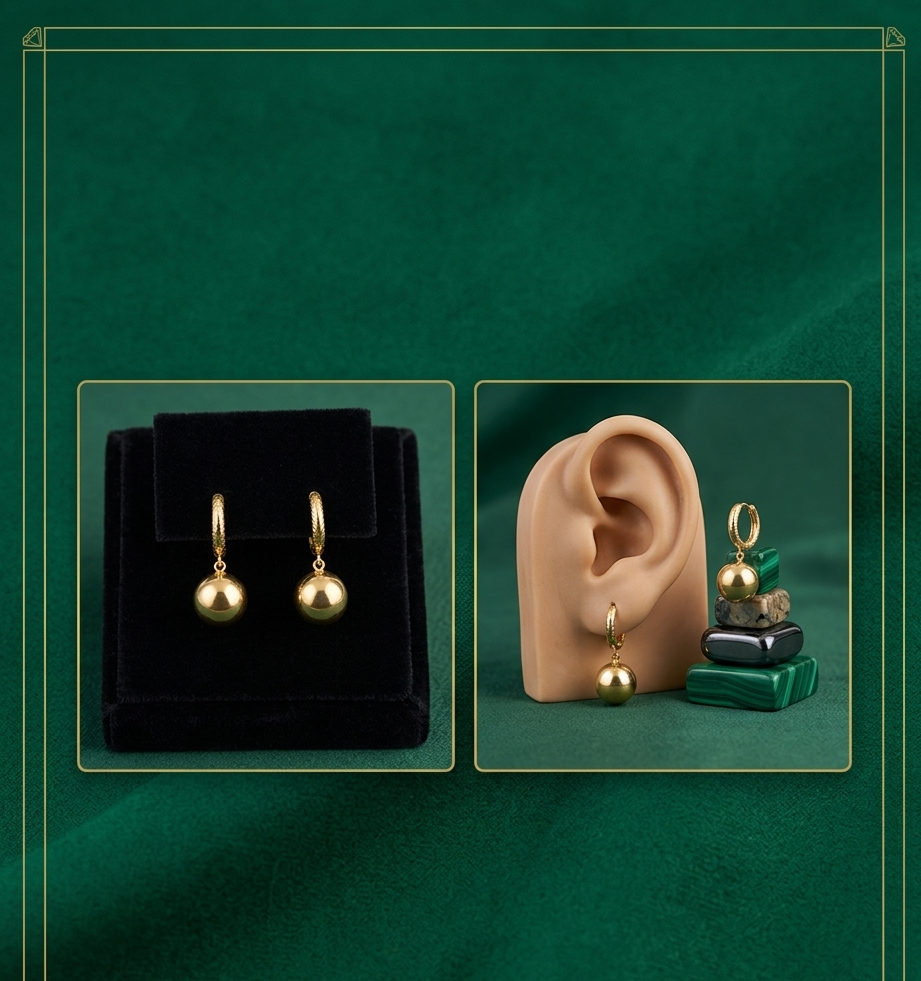 14K Yellow Gold Dangling Ball Earrings