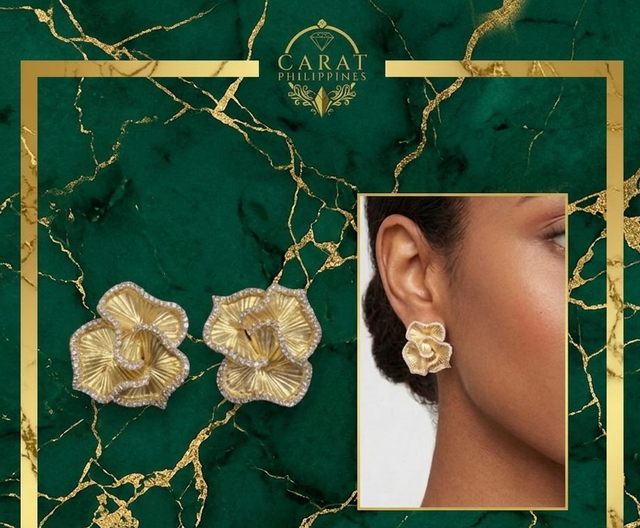 Flora Textured Gold Statement Earrings