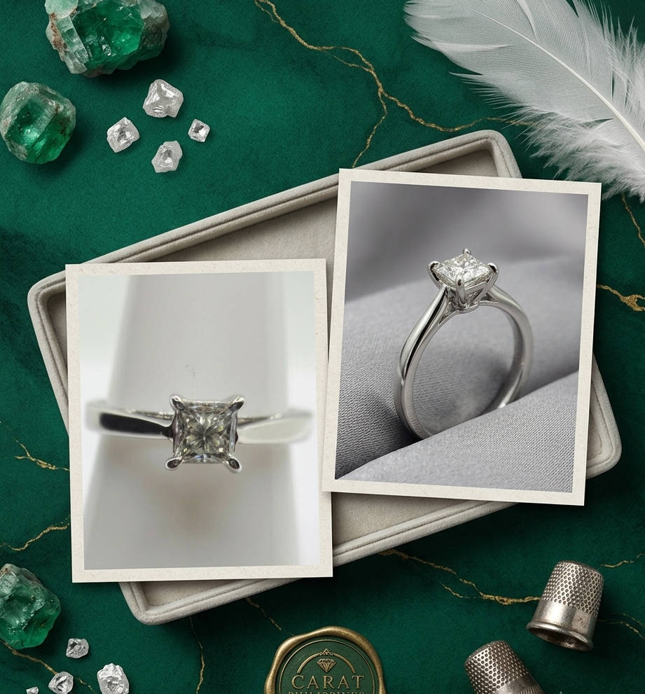 0.50 Carat Princess Cut Diamond Solitaire Ring in 14K White Gold