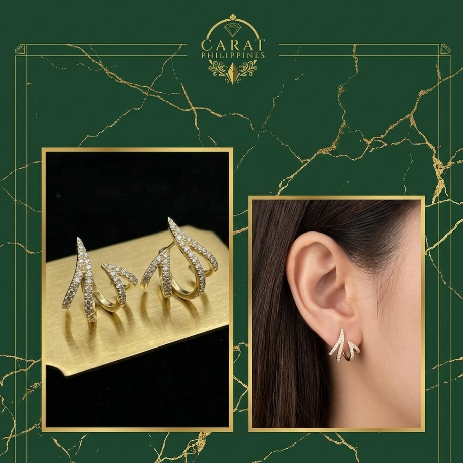 Diamond Triple Wave Statement Earrings