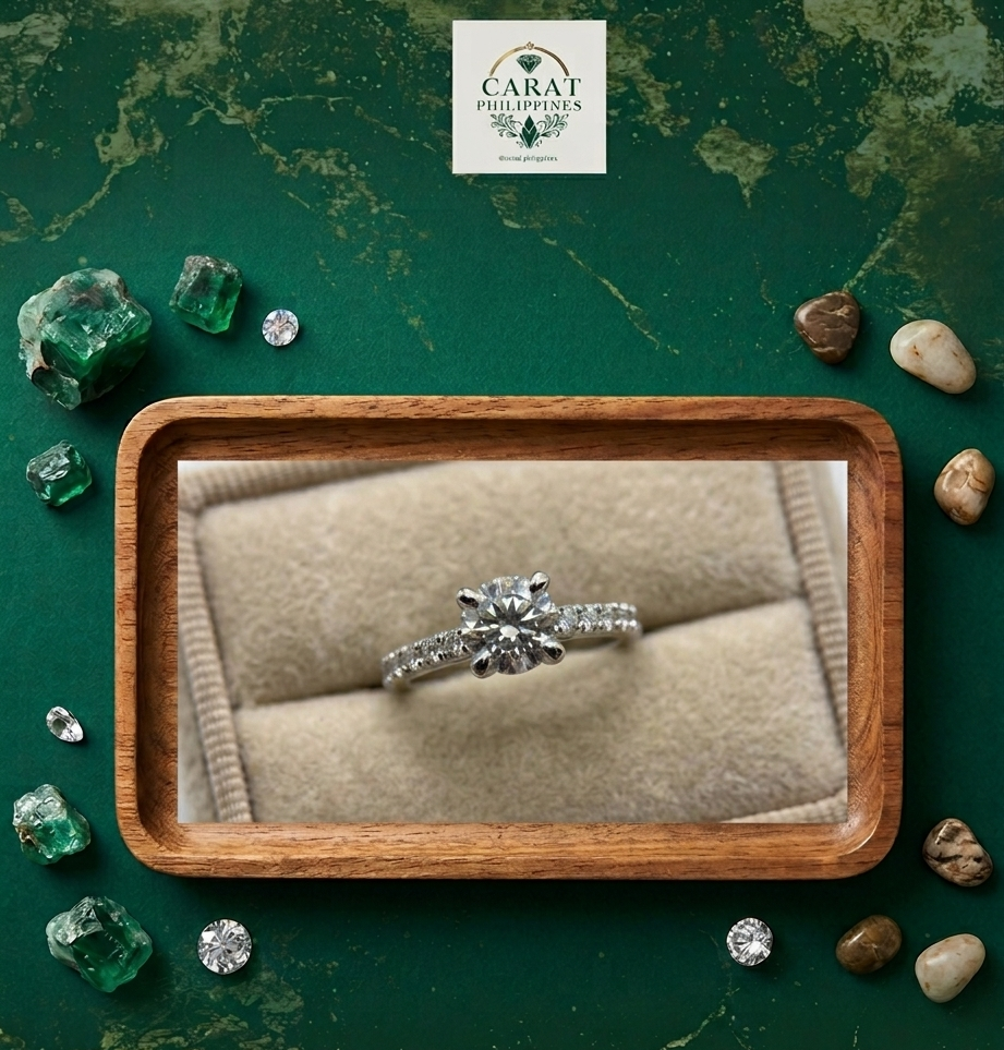 GIA Certified 0.40ct Round Diamond Ring with 0.36ct Full Eternity Pave Band in 18K White Gold