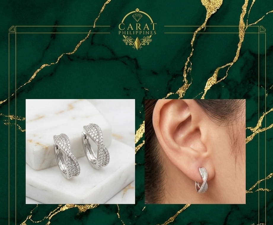 Twisted Ribbon Diamond Huggie Hoops
