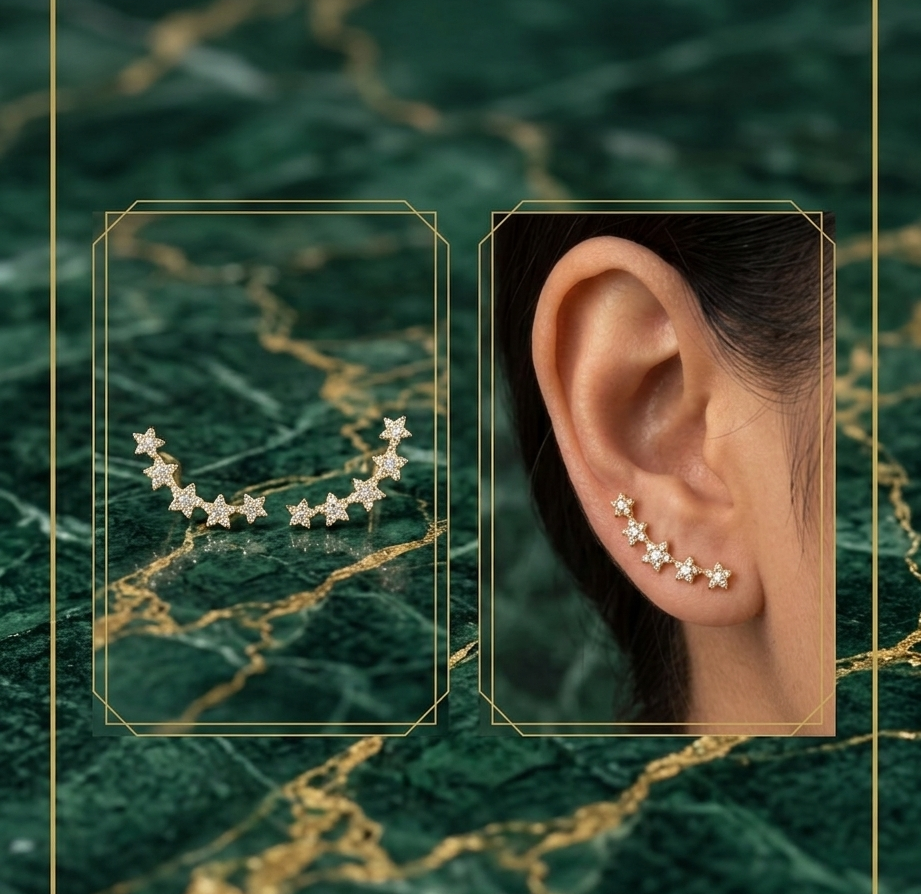 5-Star Diamond Ear Climbers in 14K Yellow Gold