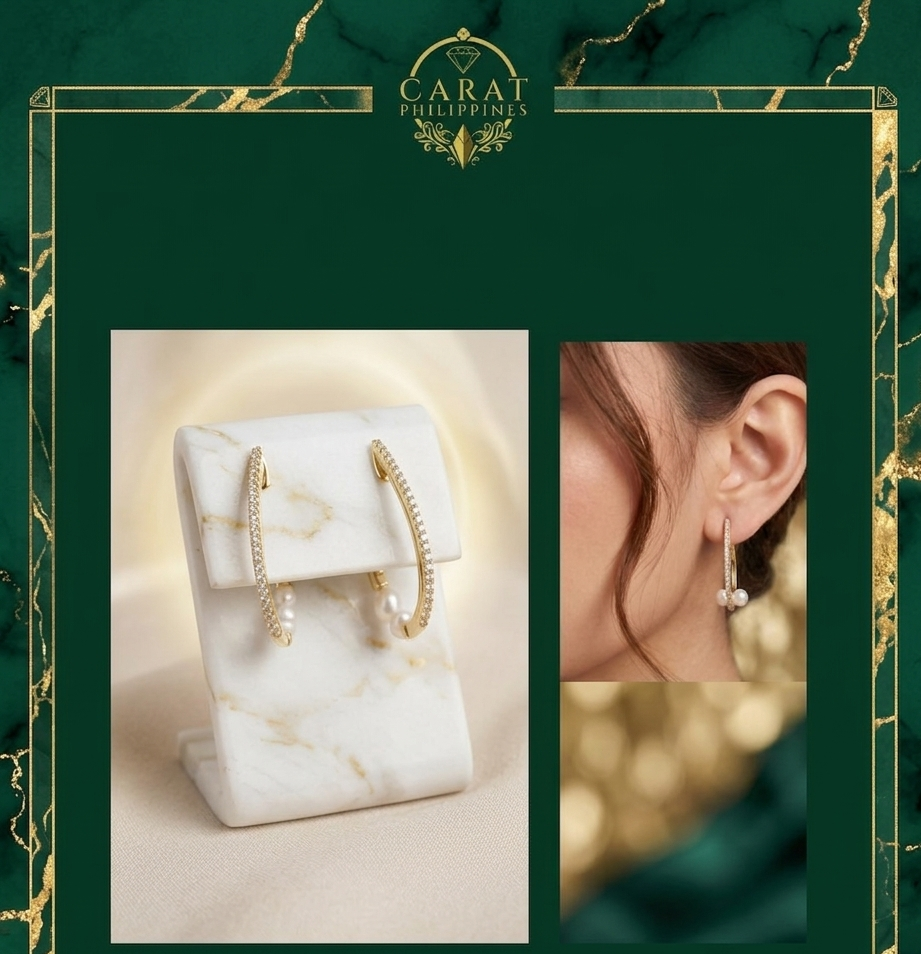Freshwater Pearl Hoops  in 14K Gold Diamond