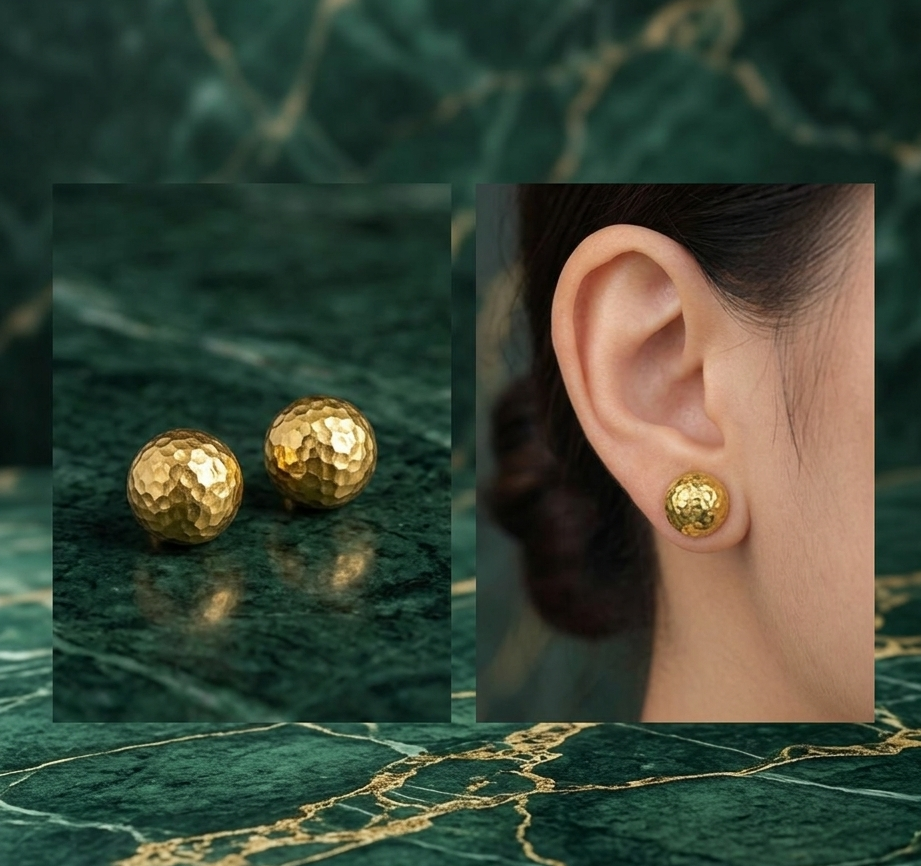 Artisan Hammered Button Studs | 14K Yellow Gold