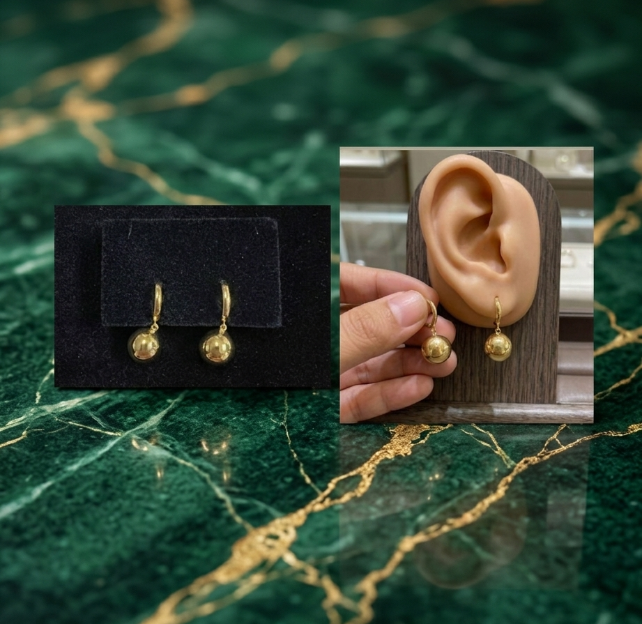 14K Yellow Gold Dangling Ball Earrings