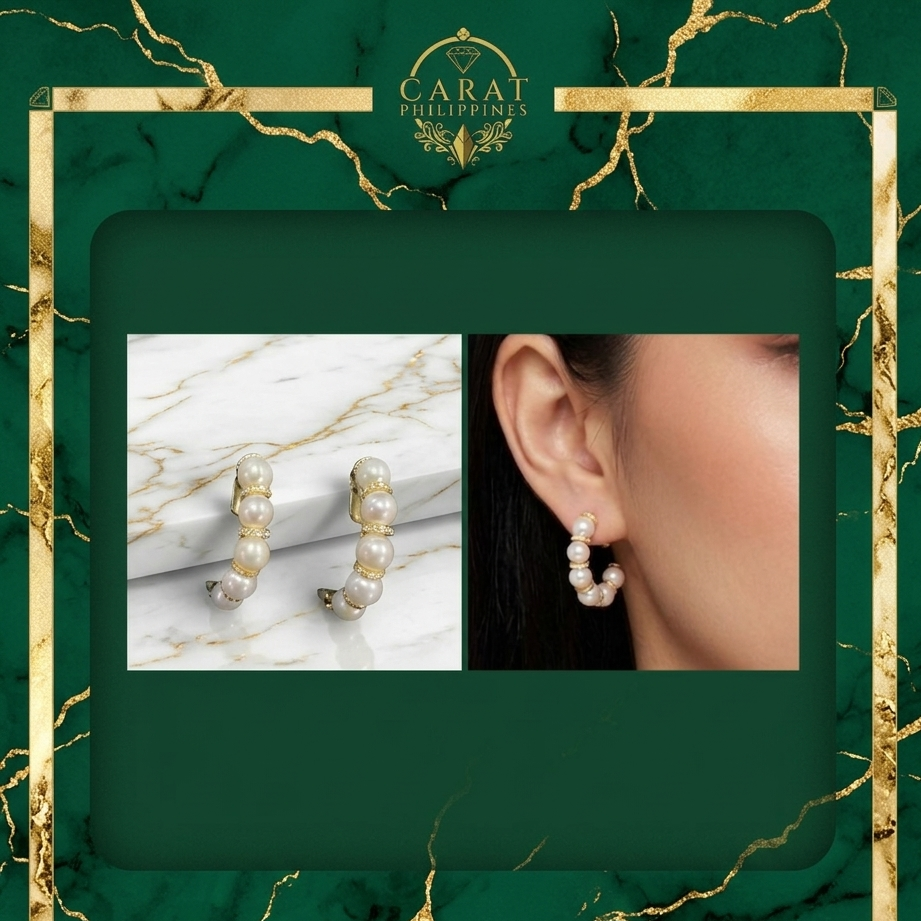 Classic Alternating Pearl & Diamond J-Hoop Earrings
