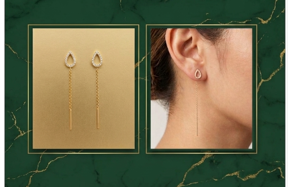 The Pear Pavé Threader Earrings Natural Diamonds in 14K Yellow Gold