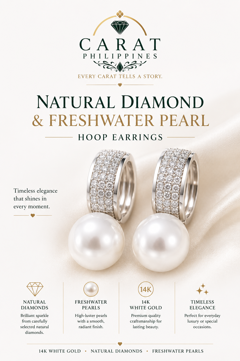 Diamond & Freshwater Pearl Hoop Earrings