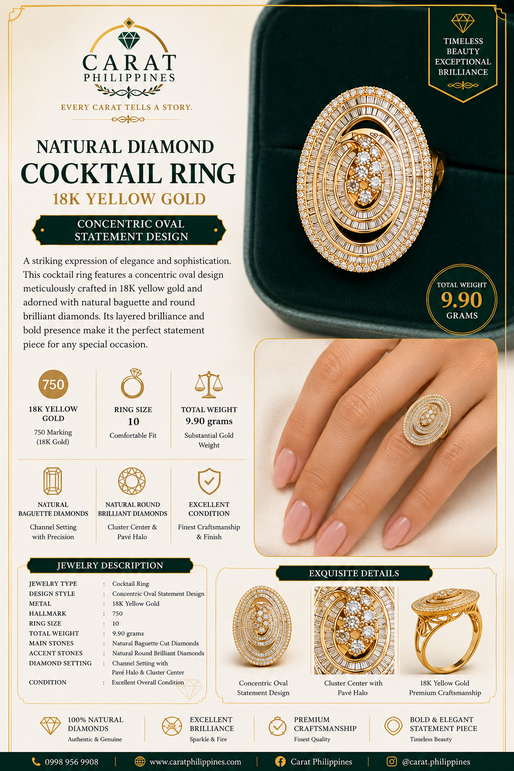 Natural Diamond Cocktail Ring in 18K Yellow Gold