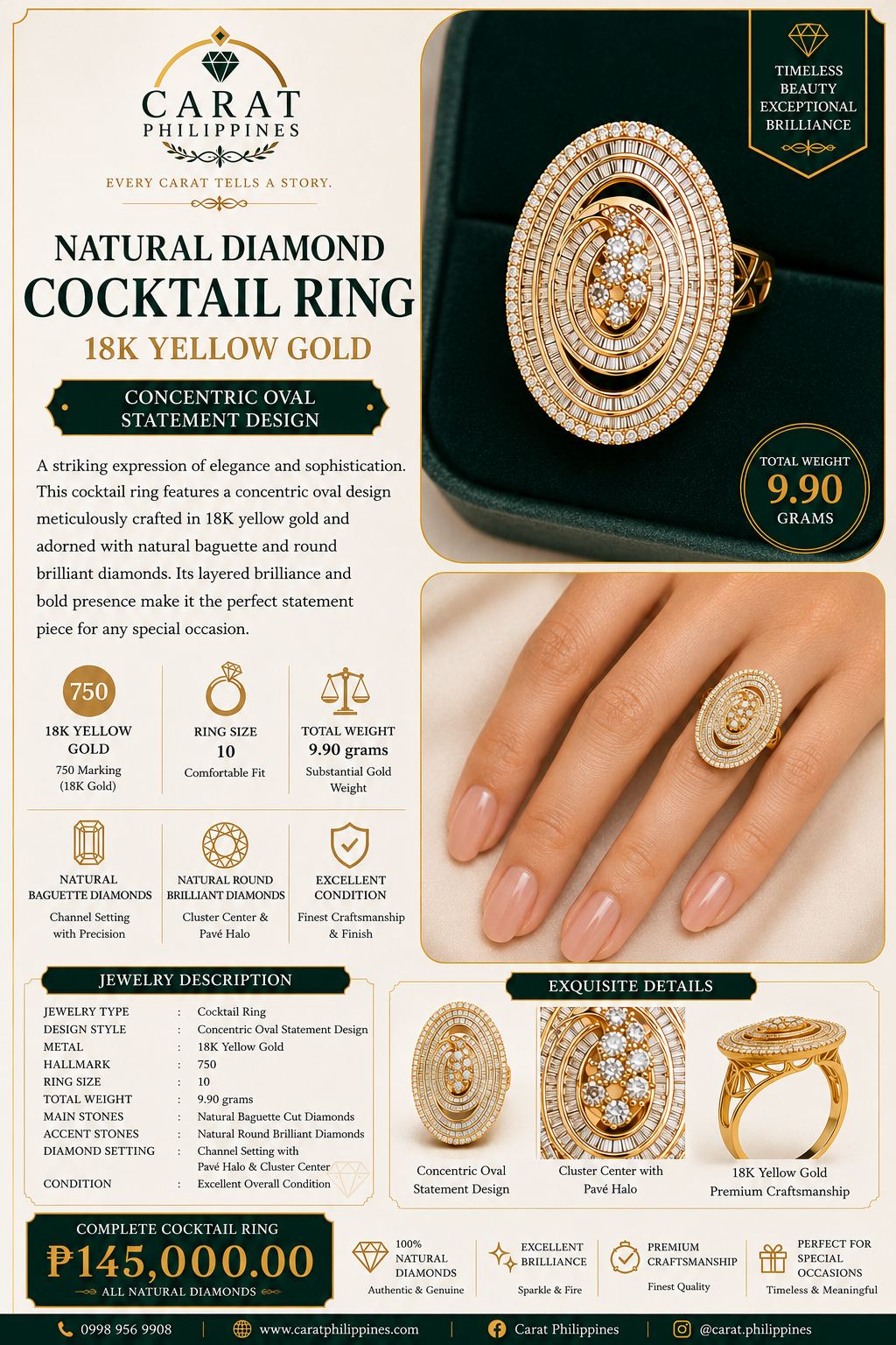 Natural Diamond Cocktail Ring in 18K Yellow Gold